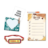 Personalized Photo Magnetic Clip, To Do Planner, and Embroidery Rakhi Gift Hamper for Brother